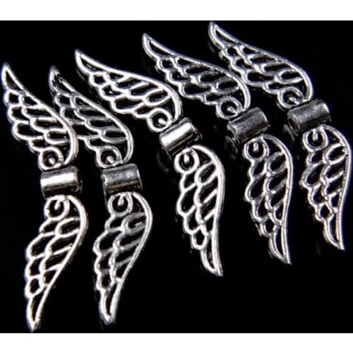 100pcs Charms Angel Wing Spacer Beads Tibet Silver Decoration For DIY Jewelry Pendant Making 31x7mm