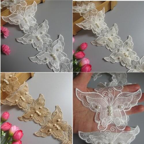 10x Pearl Butterfly Embroidered Lace Trim Ribbon Fabric Patchwork Sewing Supplies Craft Handmade For Dress Clothes Decoration