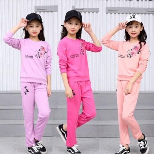 2020 Girls clothes Sets print rose pattern Children Tracksuit kid sport clothing suit casual toddler baby sweatshirts+pants 2pcs