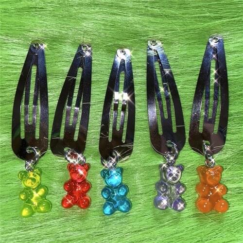 90s Aesthetic Candy Color Bear Hair Clips for Women Metal Cartoon Animal Cute Harajuku Vitnage Hair Accessories Gifts New 2021
