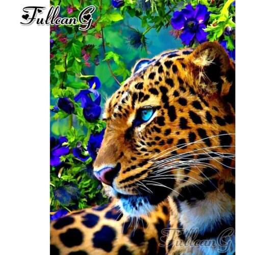FULLCANG Golden leopard animals diy 5d mosaic diamond painting full square round rhinestone embroidery sale decoration FC2735