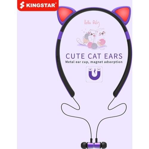 KINGSTAR Wireless Glowing Cat Ear Headphones Stereo Bluetooth Earphone Hifi Music Headset With Micr Sport Earphone For Pad Phone
