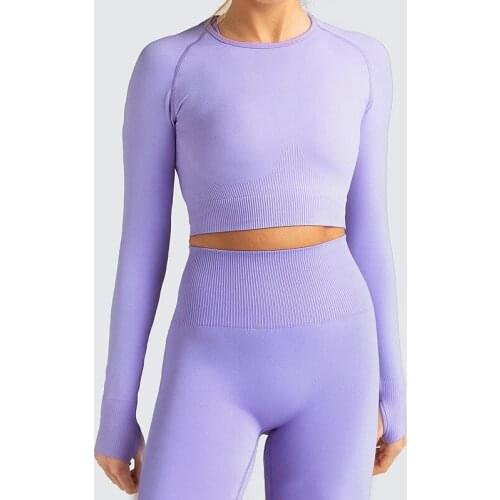 2PCS Seamless Women sport Set Workout Sportswear Gym Clothing Fitness Long Sleeve Crop Top High Waist Leggings Sports Suits
