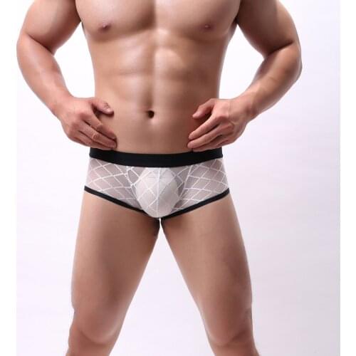 Men Boxer Soft Breathable Underwear Rhombus Mesh Perspective Male Comfortable Solid Panties Underpants Boxer shorts Homme Men