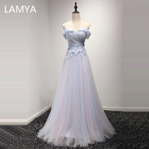 LAMYA Elegant Boat Neck Beading with Appliques Evening Dresses Long Banquet Vestido Party Prom Dress De Festa Customized Tulle