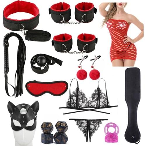 Sex Toys for Women Men Handcuffs Nipple Clamps Whip Spanking Sex Game Dice Silicone Cock Ring Sexy Lingerie Bdsm Bondage Set