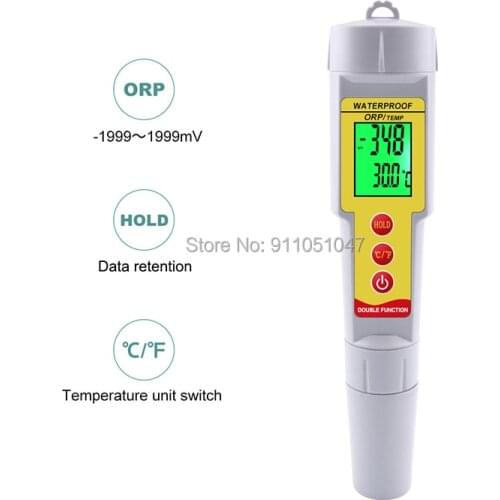 2 in 1 ORP Temperature Meter Water Quality Analysis Pen Type Oxidation Reduction Potential Analyzer LCD Backlight Redox Tester