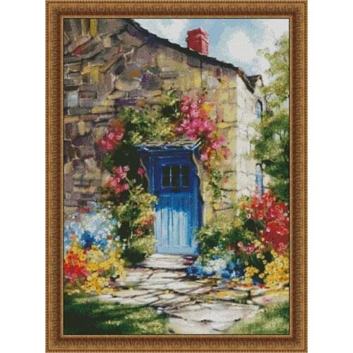 Quality 14CT Counted Unprinted Cross Stitch Kits Needlework Embroidery Home Decor Arts Oil Painting Fairy Tale Cottage Scenery
