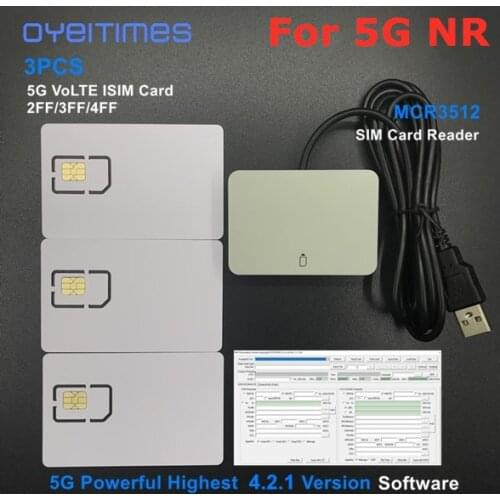 OYEITIMES SIM Card Reader+3PCS 2FF/3FF/4FF Programmable 5G NR 3GPP R16 ISIM Card Blank 5G ISIM Card +4.2.1 SIM Personalize Tools