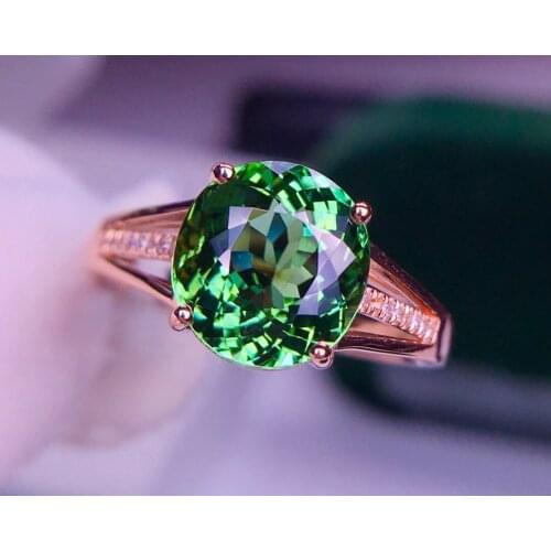 E527 Tourmaline Ring Fine Jewelry Solid 18K Gold Nature Green Tourmaline Gemstones 3.9ct Diamonds Rings for Women Fine Present
