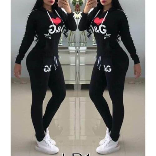 2 Piece Set Top and Pants Women Tracksuit Hoodies Autumn Winter Sweatshirt Hooded Letter Jogging Trousers Pockets Sportswear