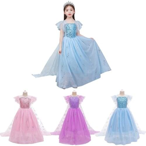 Christmas Girls Dress Elsa 2 Cosplay Party Vestidos Girl Clothing Elsa Costume Snow Queen Elsa Dress 3-10T