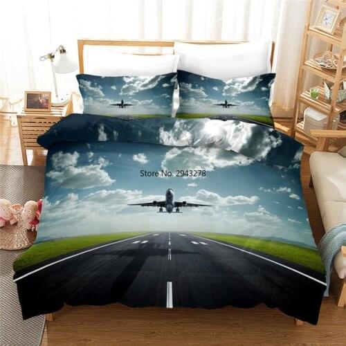 Airplane Duvet Cover Set Sky Space Print Kids Bedding King Queen Size Bedclothes 3D Home Bed Covers for Teenagers Single Double