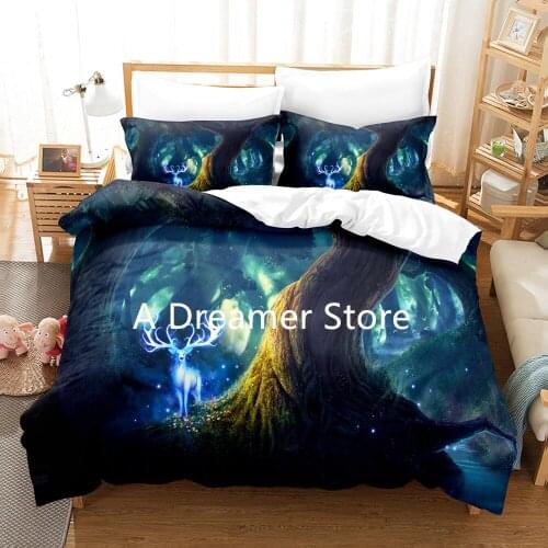 Forest Deer Bedding Set For Adult Kids Animal Printing King Queen Size Quilt Comforter Duvet Cover Fashion Bedclothes 2/3pcs