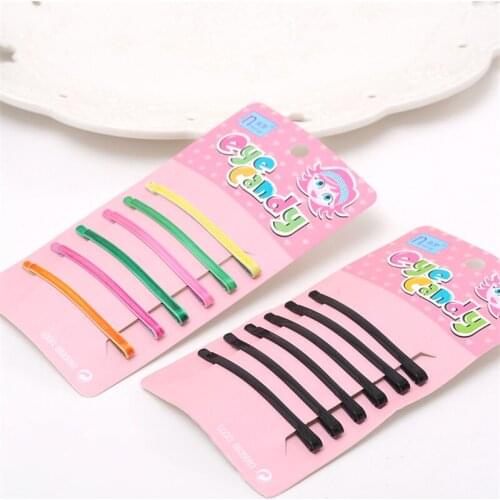 6Pcs/Lot Korean Fashion Hair Clip Kids Hairpin Metal Hairclip Solid Candy Color Hair Clip Black Barrettes Girls Hair Accessories