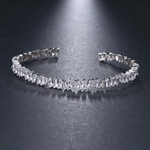 GMGYQ White Zircon Trendy Fashion Bracelet Cuff Bracelets Bracelets Baguette Girl Party Wedding Jewelry For Women