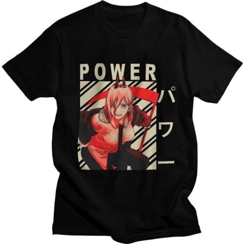 Anime Power T Shirt Men Cotton Printed T-shirt Harajuku Tshirt Short Sleeve Chainsaw Man Tee Top