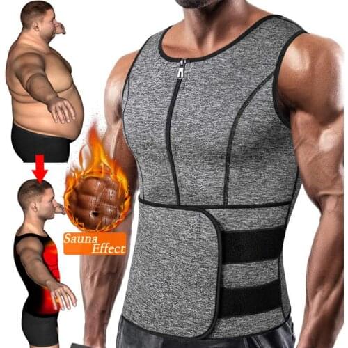 Mens Waist Trainer Body Shaper Neoprene Tank Top Compression Shirt Workout Fitness Back Support Gym Suit Sweat Sauna Vest