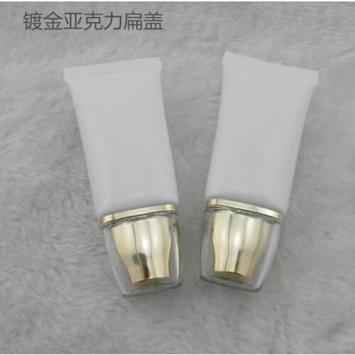 New items !!30ml flat shape white soft tube or mildy wash tube or butter or handcream tube with acrylic gold lid