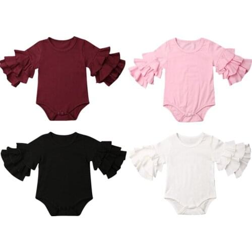 0-24M Newborn Baby Girls Clothes Layers Ruffle Long Sleeve Romper Jumpsuit Outfit Cloting