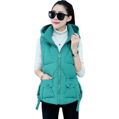 Autumn winter 2021 New padded warm Woman hooded vest Remove hat vest sleeveless jacket for women Plus Size S-3XL