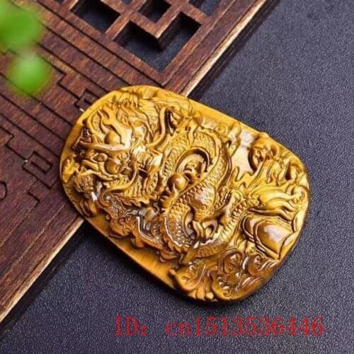 Natural Tiger Eye Stone Jade Dragon Brand Pendant Necklace Fashion Jewelry Carved Amulet Luck Gifts Women Men Sweater Chain