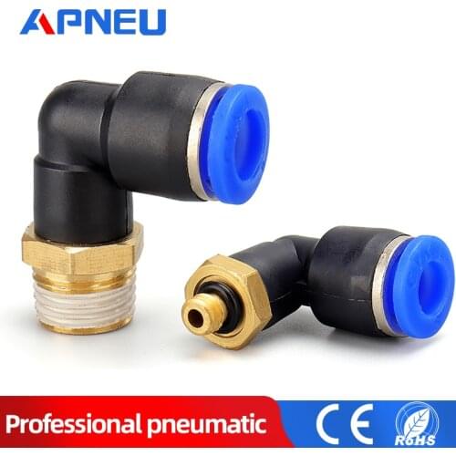 Air Pneumatic Pipe Connector 10mm 8mm 6mm 12mm OD Hose Tube 1/8" 1/4" 3/8" 1/2" BSPT Male Thread L Shape Gas Quick Joint Fitting