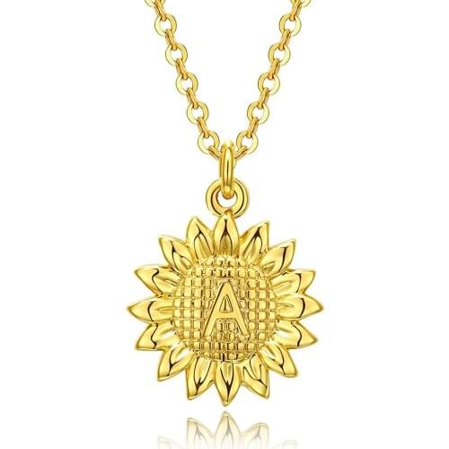 Sunflower Initial Necklaces for Women 26 Letter Script Name Alphabet A to Z Necklace Pendant Jewelry