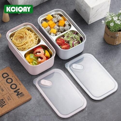800ML Portable Eco Friendly Kids Lunch Box 304 Stainless Steel Bento Box 2 Compartments Leakproof Food Boxes Salad Snack Box