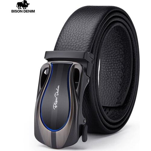 BISON DENIM Genuine Leather Belt For Men Business And Automatic Alloy Buckle Luxury Real Leather Strap Men Belts