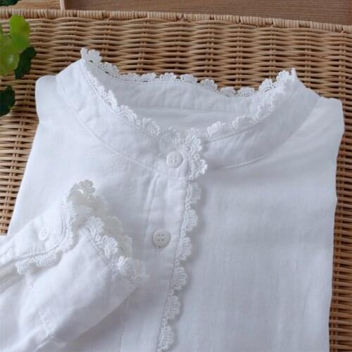 Lace collar shirt simple blouse small fresh cotton shirt top A3555