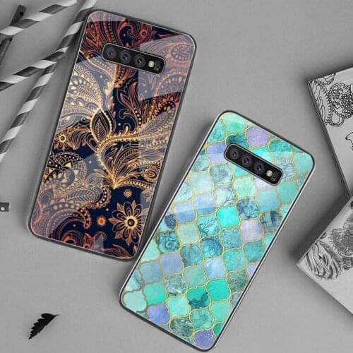 Sapphire Jade Stained Glass Mandalas Phone Case Tempered Glass For Samsung S20 Plus S7 S8 S9 S10 Plus Note 8 9 10 Plus