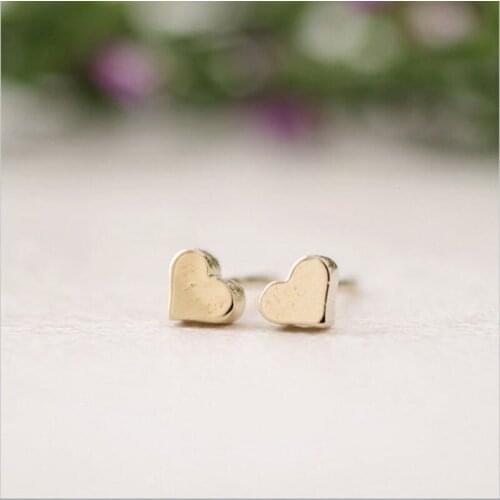Little Heart Stud Earrings in Gold Silver Coating for Love Girls Free International Shipping