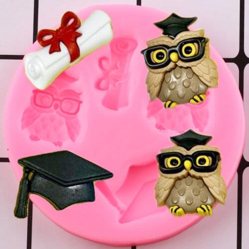 Graduation Series Owl Hat Cake Border Silicone Mold Graduation Season Candy Clay Chocolate Fondant Mould Cake Decorating Tools