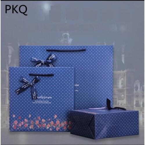 Especially for you Polk dot Paper Bag Wedding Gift Bag with handle blue Paper Shopping Bag Candy Gift Packaging Bag with ribbon