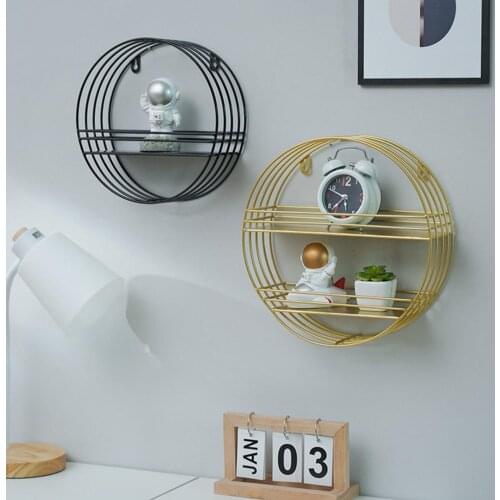 Storage Rack Round Multifunctional Wrought Iron Household Hanging Buckle Design Wall Shelf Strong Bearing Capacity Home Decor