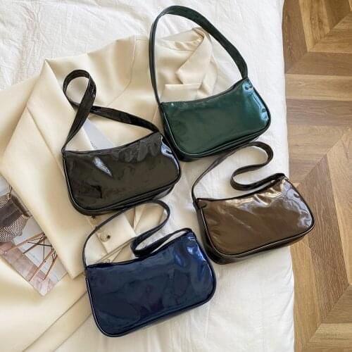 Womens Bag Fashion Patent PU Leather Pure Color Shoulder Underarm Bags for Women Casual Ladies Small Shopper Handbags Purse
