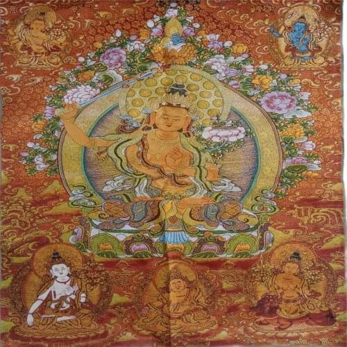 Tibetan Buddhist statues, silk embroidery, gold silk Thangka Guanyin portrait