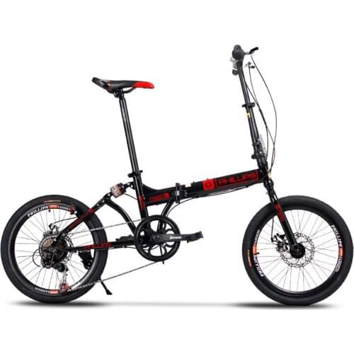 Folding Bicycle 20 Inch 7 Speed Double Disc Brake Bike Shock Absorption Aluminum Alloy Rim Student Adult Men and Women