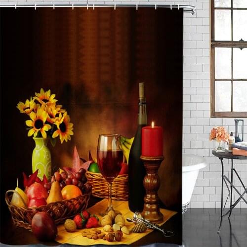 Vintage Country Style Fruit Food Wine Shower Curtain Polyester Fabric Waterproof Shower Curtains Modern Bathroom Curtain
