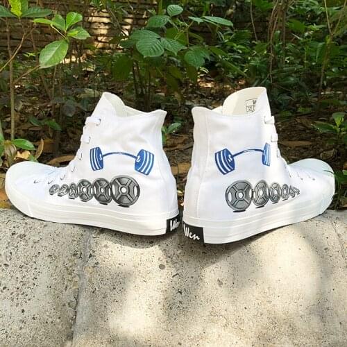 Wen Unisex Design Hand Painted Skateboarding Shoes Barbell High Top White Sports Canvas Sneakers for Boy Girl Sport Plimsolls