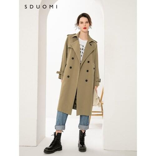 Medium length windbreaker coat womens 2021 autumn new loose waist slim British style over the knee Lisa same coat
