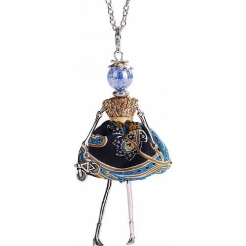 YLWHJJ brand new girl blue doll pendant long necklace dress female alloy fashion handmade maxi jewelry for women collier femme