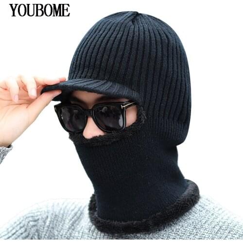 YOUBOME Knitted Hat Skullies Beanies Winter Hats For Women Men Winter Scarf Women Warm Mask Wool Thick Balaclava Cap Beanie Hats