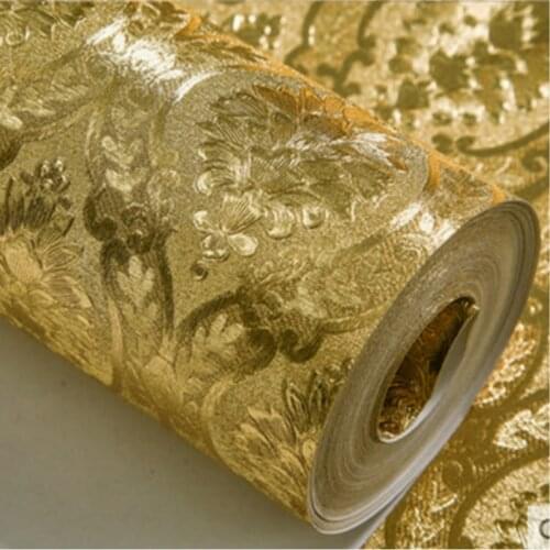0.53x10M/Roll Gold Embossed Wallpaper Bedroom Living Room Home Decor Wall Papers 3D Damask Relief Wallstickers Gift Wrapping