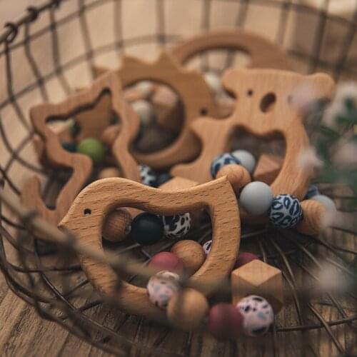 1PC Food Grade Wooden Beads Teether Chewing Custom Bracelets Baby Care Products Wooden Teething Toys BPA Free Baby Teethers