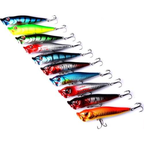 10pc fishing lure selling Popper Lure 10 color fishing bait 9.5cm/12g fishing tackle 6# high carbon steel anchor hook
