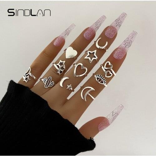 Sindlan 11Pcs Vitnage Silver Color Evil Eye Rings for Women Punk Star Moon Stranger Things Female Boho EMO 2021 Fashion Jewelry