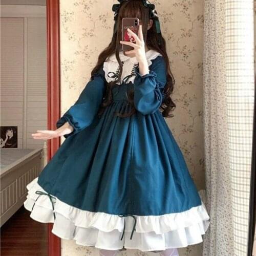 2021 Sweet Lolita Dress Vintage Lace Angel Lace Bowknot High Waist Victonian Dress Kawaii Girl Gothic Lolita Cos Costume Y155
