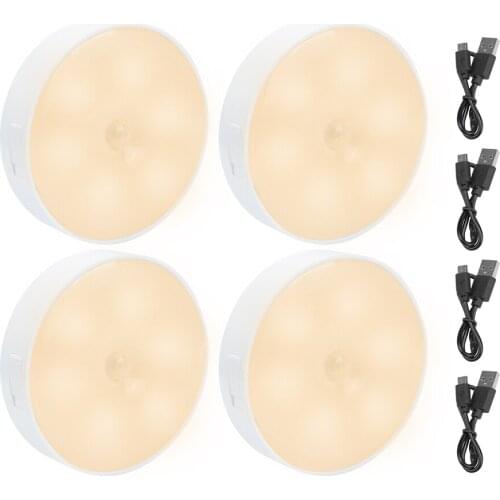 4Pcs/set LED PIR Motion Sensor Night Light USB Rechargeable Wall Lamp Under Cabinet Light Closet Lamps Kitchen Bedroom Lighting